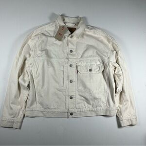 LEVIS Mens S Trucker Jacket Premium Denim White Single Flap Pocket Distress NWT